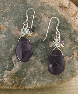 Sterling Silver Amethyst Nugget Earrings (USA)