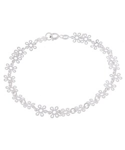 Italian Sterling Silver Flower Link Anklet