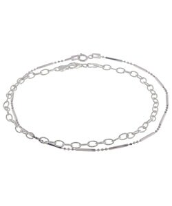 Sterling Silver Link & Diamond Cut Anklet Set
