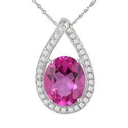 14k White Gold 1/4ct Diamond Pink Topaz Pendant