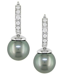 14k Gold Diamond Cultured Tahitian Pearl Earrings (8-9mm)