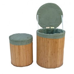 Round Microsuede & Bamboo Storage Trunks (Set of Two)