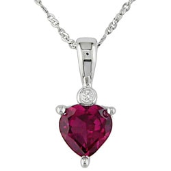 Miadora 10k White Gold Created Ruby Heart Diamond Necklace