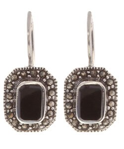Glitzy Rocks Sterling Silver Marcasite and Onyx Earrings
