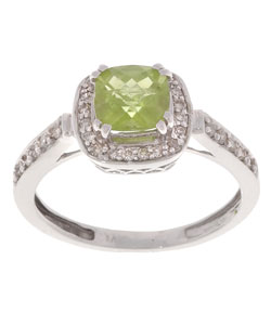 14k White Gold Diamond Peridot Ring