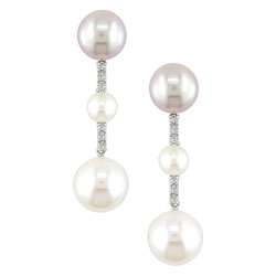 14k White Gold Diamond Cultured Freshwater Pearl Earrings