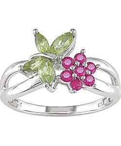 14-kt White Gold Multi-Gemstone Floral Ring