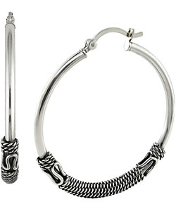 Miadora Sterling Silver Antique Hoop Earrings