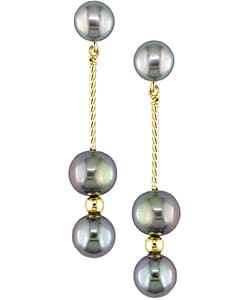 Miadora 14k Gold Black Cultured Freshwater Pearl Earrings