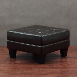Leather Tufted Ottoman Dark Brown