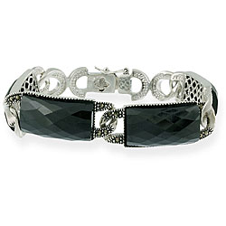 Sterling Silver Marcasite and Black Onyx Link Bracelet