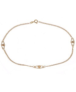 14k Yellow Gold Heart Station Anklet