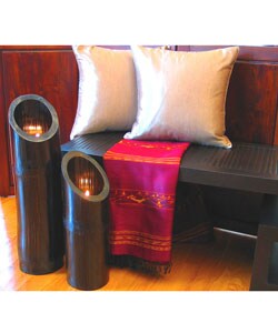 Set of Two Bamboo Floor Candleholders