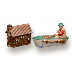 Log Cabin & Fisherman Salt & Pepper Shaker Set