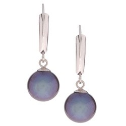 DaVonna 14k White Gold Black Cultured Pearl Drop Earrings