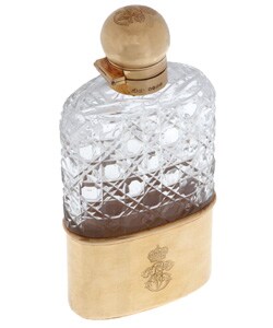 18k Yellow Gold and Crystal Antique English Flask