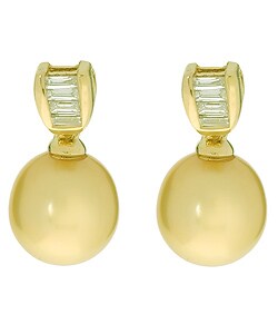 14k Cultured South Sea Pearl 1/6ct Diamond Earrings