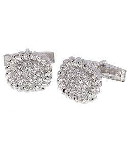 Icz Stonez Sterling Silver Rope Design CZ Cuff Links