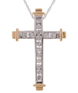14k Two-tone Gold 1/2ct Diamond Cross Pendant