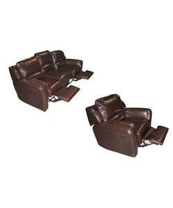 Chocolate Reclining Leather Sofa and Reclining Chair Set
