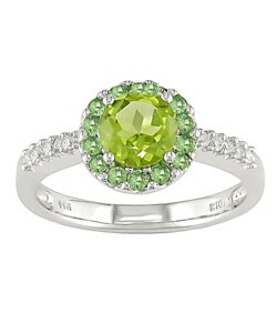 14k White Gold 1/10ct TDW Diamond Peridot Ring