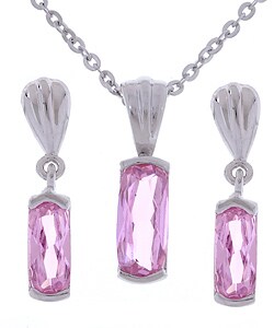 Emerald-cut Pink CZ Pendant and Earrings Set
