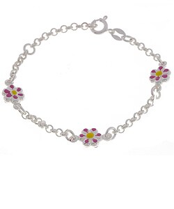Sterling Silver Pink Daisy Flower Tween Bracelet