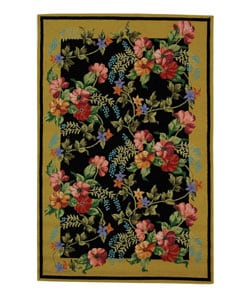 Hand-hooked Midnight Garden Black Wool Rug (5'3 x 8'3)