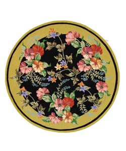 Hand-hooked Midnight Garden Black Wool Rug (5' Round)