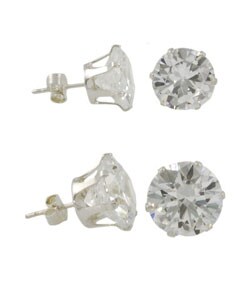 Sterling Silver CZ Earring Set (12 mm/ 10 mm )