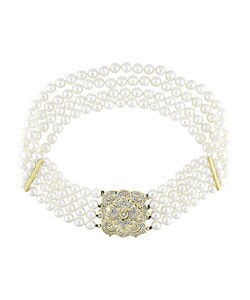 Cultured Pearl 1ct TDW Diamond Necklace (5.5-6mm)