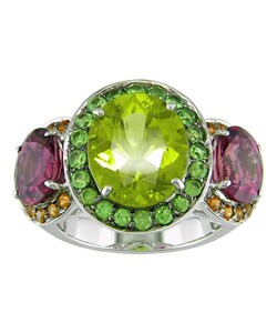 14k White Gold Diamond Multi Gemstone Ring