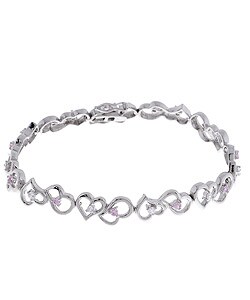 Sterling Silver Pink/Clear CZ Heart Link Bracelet