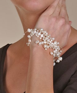 DaVonna White Cultured FW Pearl 7-inch Stretch Bracelet