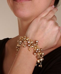 DaVonna Bronze Cultured FW Pearl 7-inch Stretch Bracelet