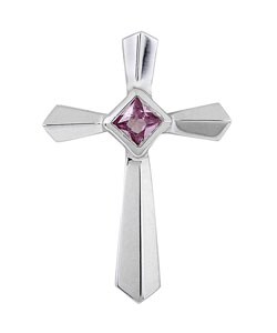 14k Gold Pink Sapphire Cross Pendant