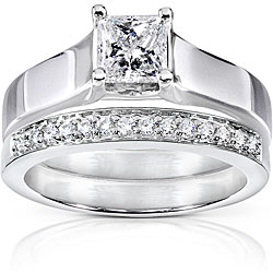 14k White Gold 5/8ct TDW Princess and Round Diamond