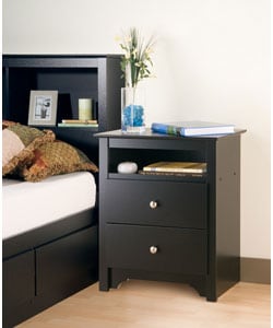 Broadway Black 2-drawer & Open Cubbie Nightstand