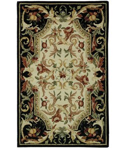 Hand-hooked Aubusson Fruit Black Wool Runner (2'6 x 4')