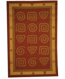 Hand-hooked Geo Rust Wool Rug (3'9 x 5'9)