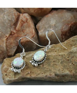 Handcrafted Oval Elegance White Opal Earrings (India)