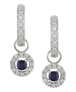 14k White Gold 1/5ctw Diamond Blue Sapphire Earrings