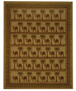 Hand-hooked Camel Ivory/ Camel Wool Rug (7'9 x 9'9)
