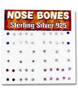 Sterling Silver Multicolor Crystal Nose Bone  (Set of 52)