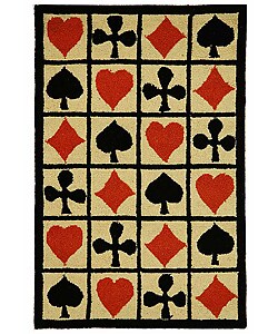Hand-hooked Poker Ivory Wool Rug (3'9 x 5'9)