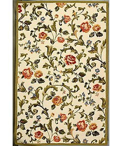 Hand-hooked Garden of Eden Ivory Wool Rug (5'3 x 8'3)