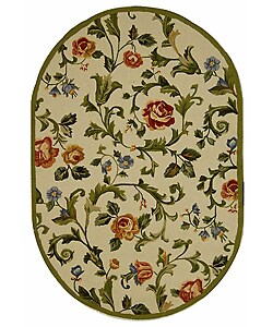 Hand-hooked Garden of Eden Ivory Wool Rug (4'6 x 6'6' Oval)