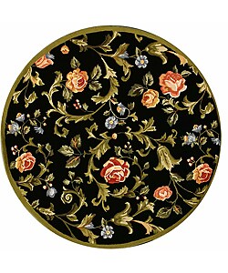 Hand-hooked Garden of Eden Black Wool Rug (5'6 Round)