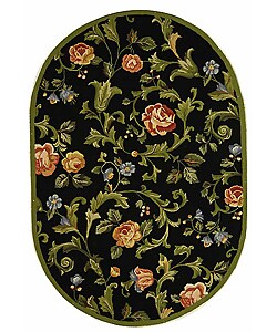 Hand-hooked Garden of Eden Black Wool Rug (7'6 x 9'6 Oval)