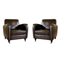 William Espresso Brown Bi-cast Leather Club Chairs (Set of 2)